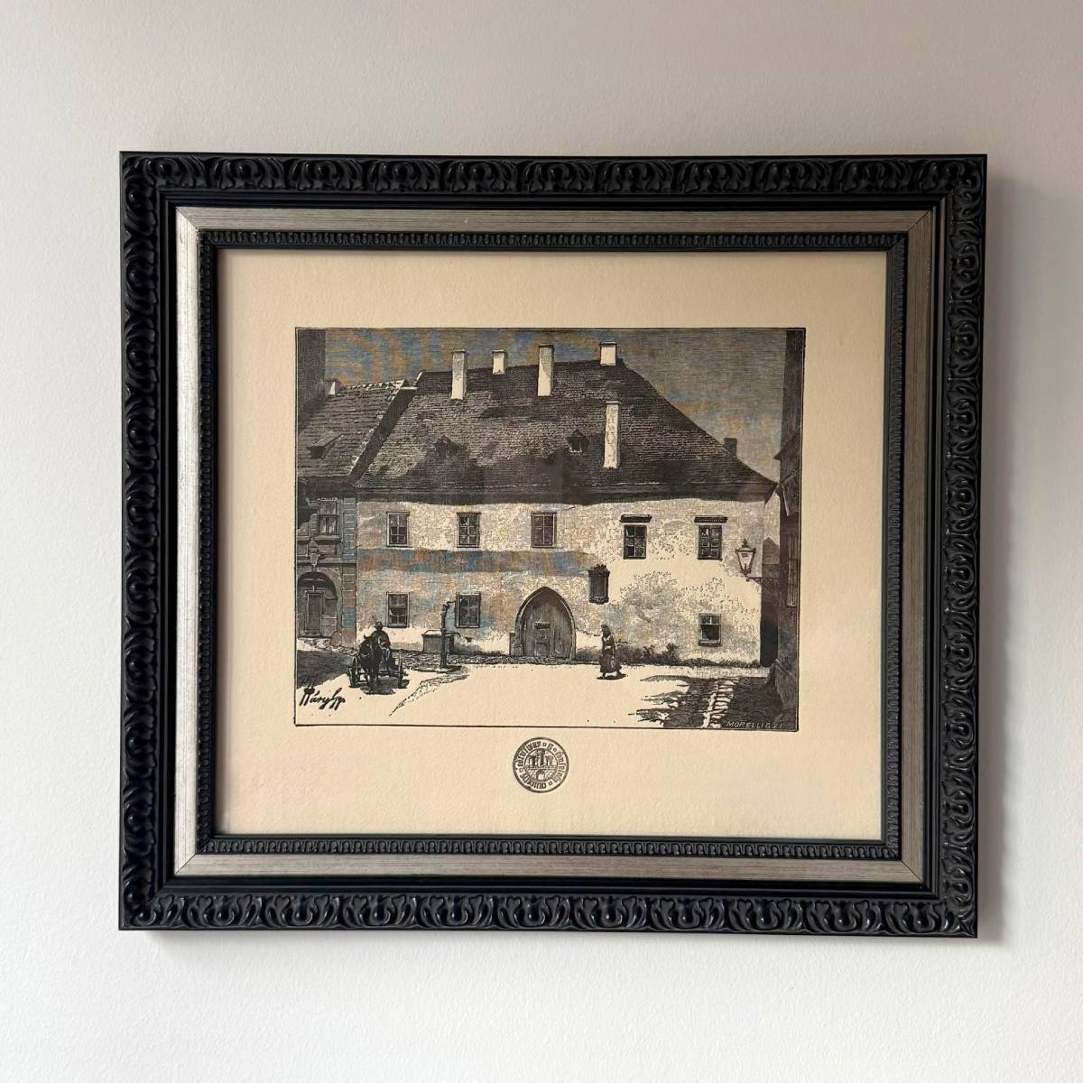 Casa Matia gravura pe hartie manuala, suvenir de Cluj de la Cabinetul de curiozitati